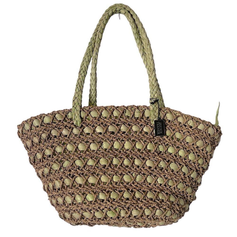 NWT Bijoux Terner Woven Straw‎ Bag made w Cornhusk & Seagrass Fabric Lined